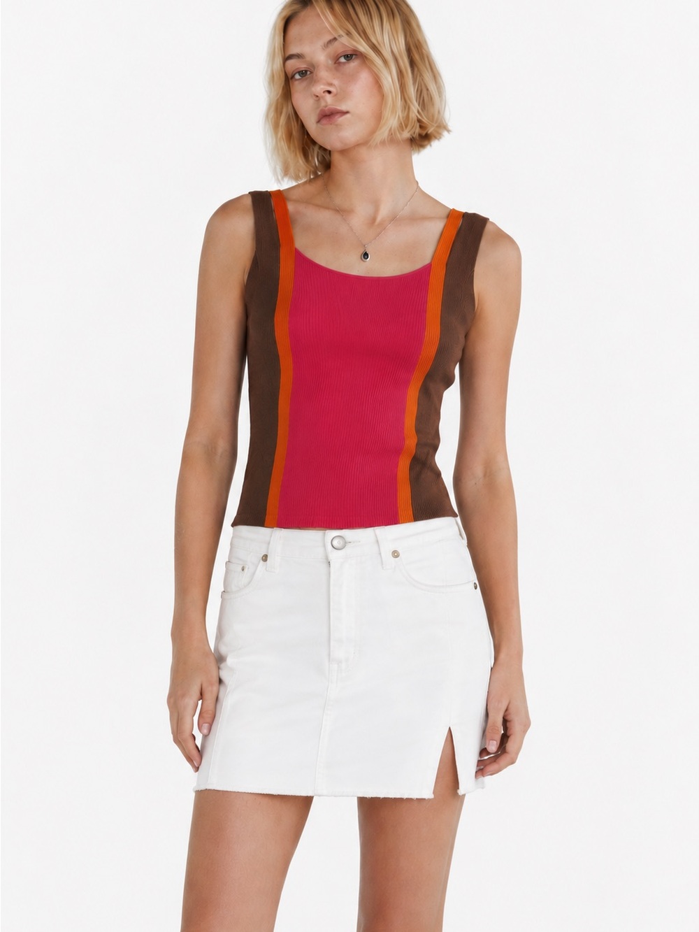 Missoni Pink, Brown & Orange Ribbed Colorblock Tank